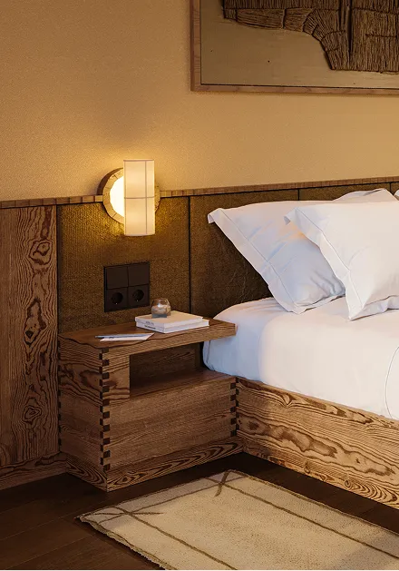 Thoughtfully designed bedroom with wooden details